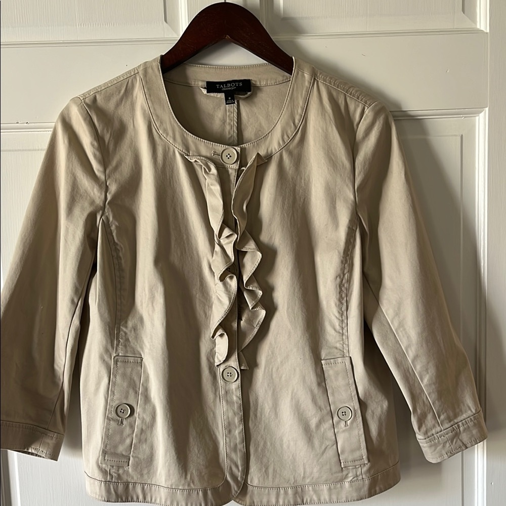 Talbots Cream Ruffled Collarless Jacket - Picture 7 of 7